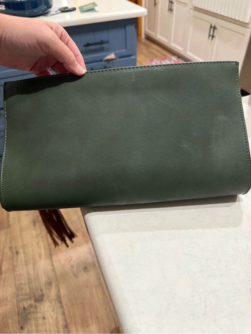 Olive Green Leather Fringe Wristlet Clutch